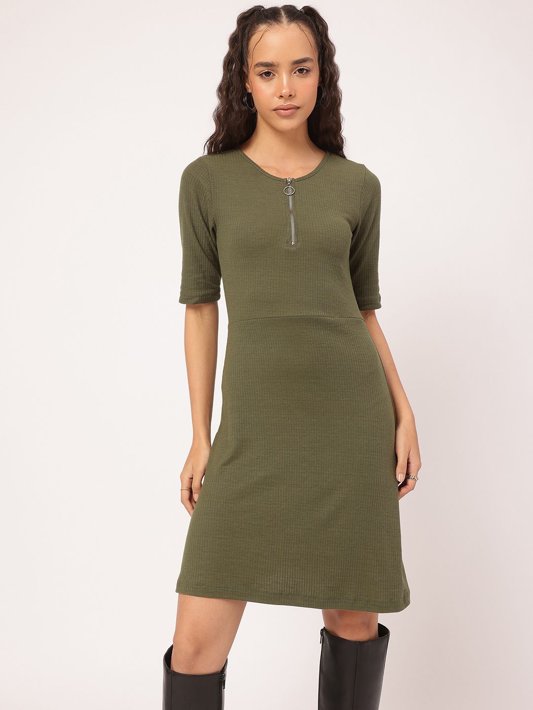 DressBerry Soft Grunge Ribbed Fit & Flare Dress