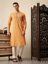 House of Pataudi Floral Embroidered Pure Cotton Jashn Kurta