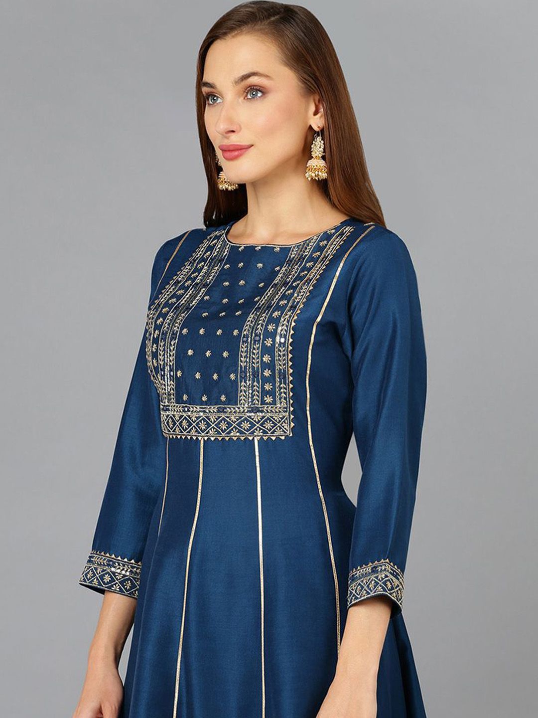 KALINI Floral Embroidered Sequinned Anarkali Kurta with Palazzos & Dupatta