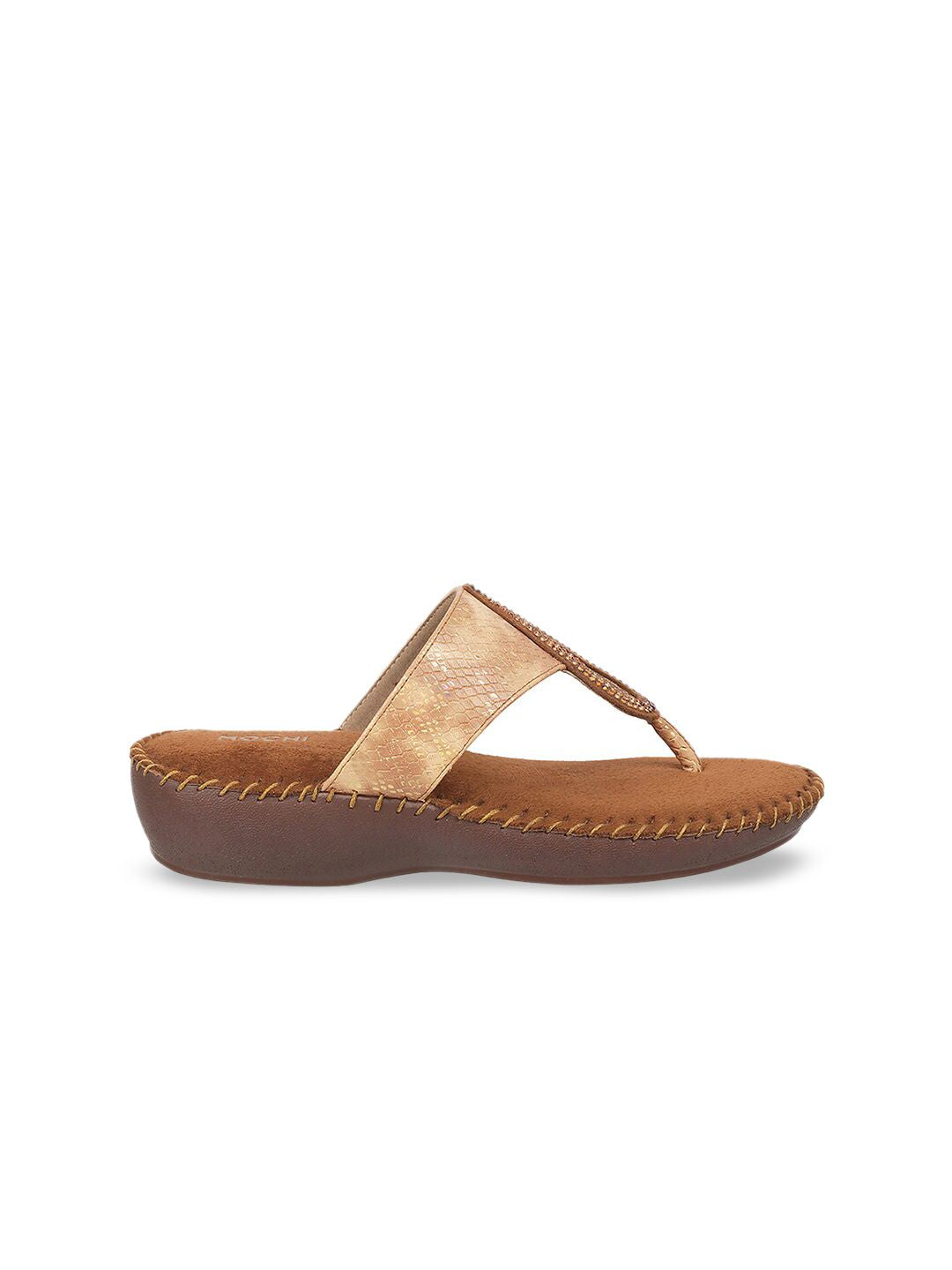 Mochi Women Gold-Toned Solid Open Toe Flats