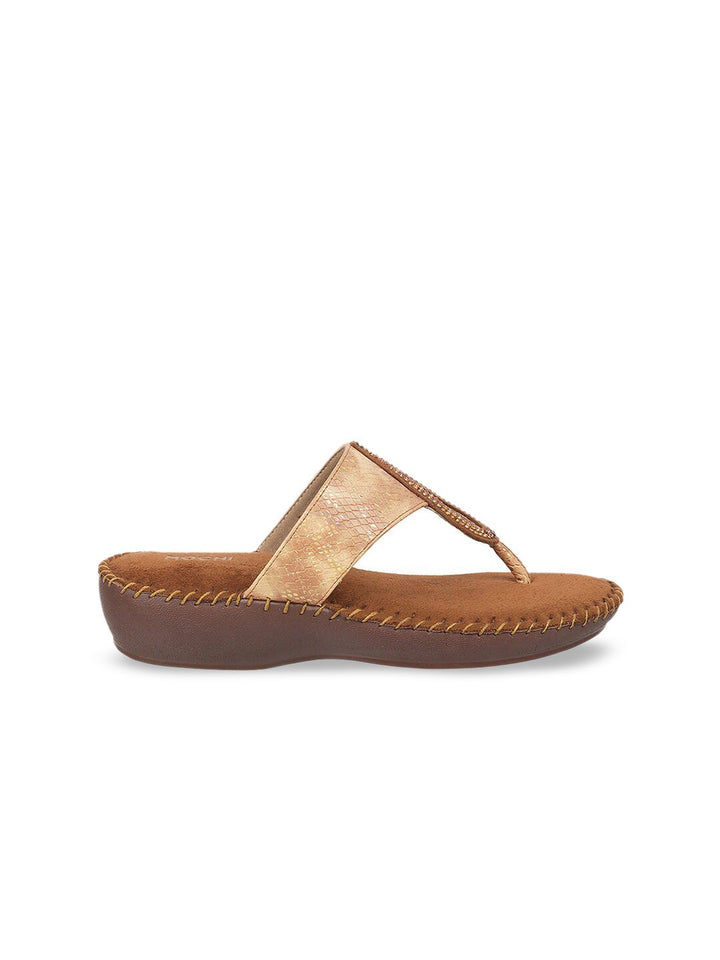 Mochi Women Gold-Toned Solid Open Toe Flats