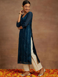 Libas Floral Embroidered Chanderi Silk Kurta