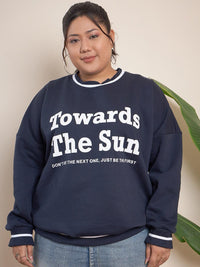 CURVY STREET Plus Size Typography Printed Pure Cotton Sweatshirt