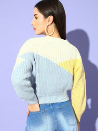 STREET 9 Women Blue & Yellow Colourblocked Pullover