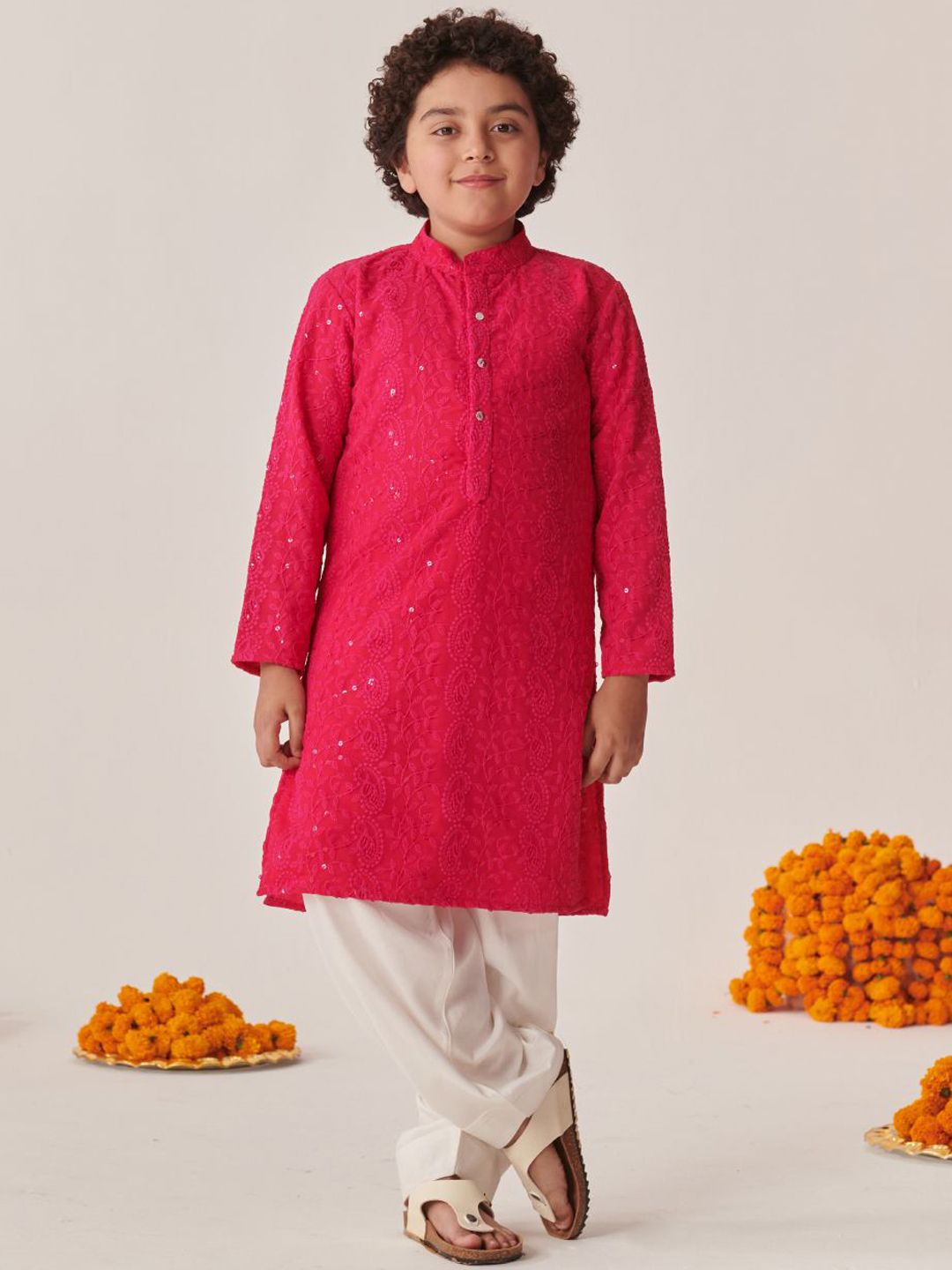 pspeaches Boys Floral Embroidered Regular Thread Work Kurta with Salwar
