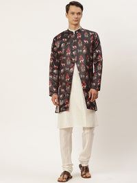 SOJANYA Men Off White & Black Kurta with Churidar