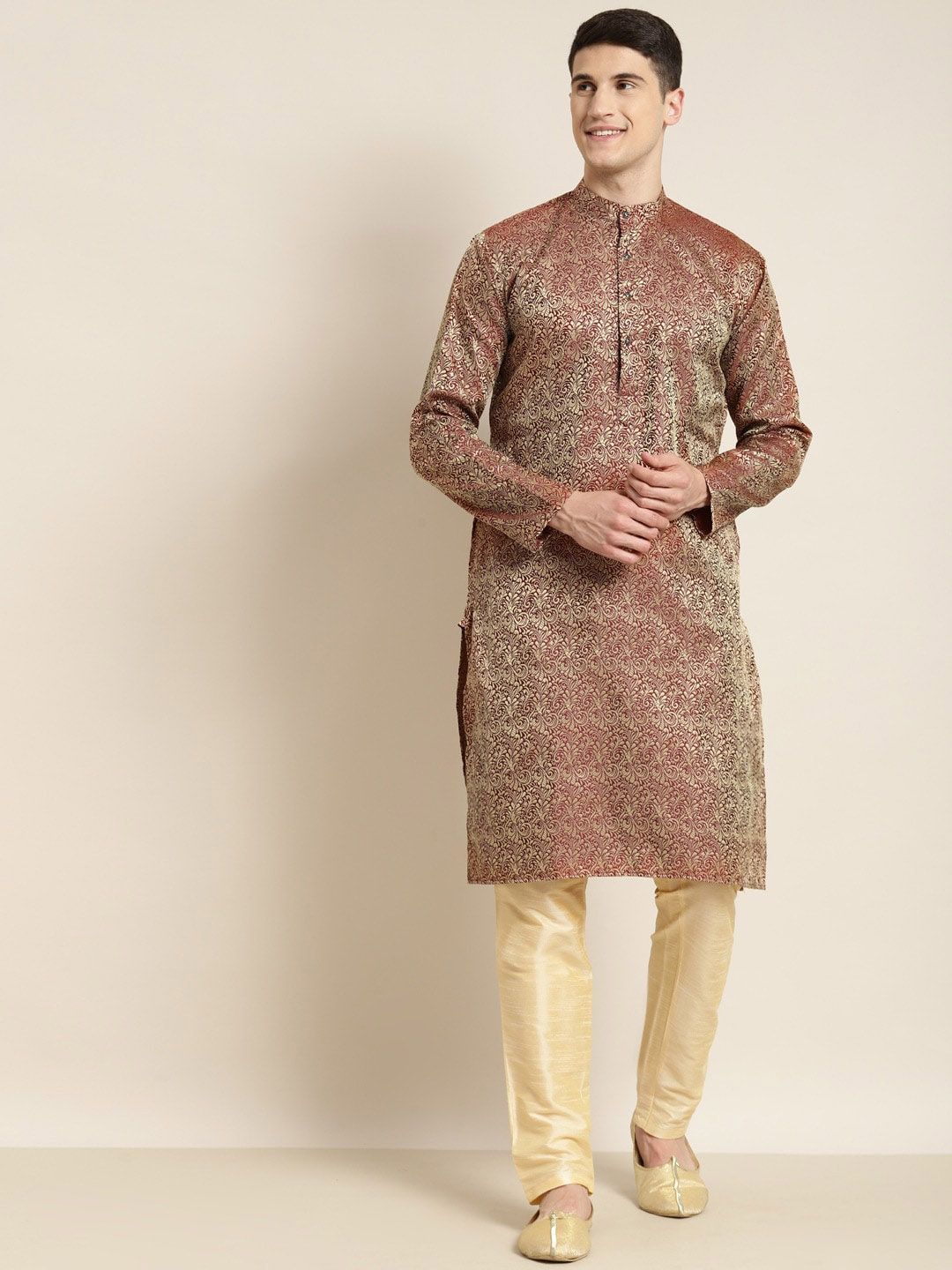 SOJANYA Band Collar Ethnic Motifs Woven Design Kurta