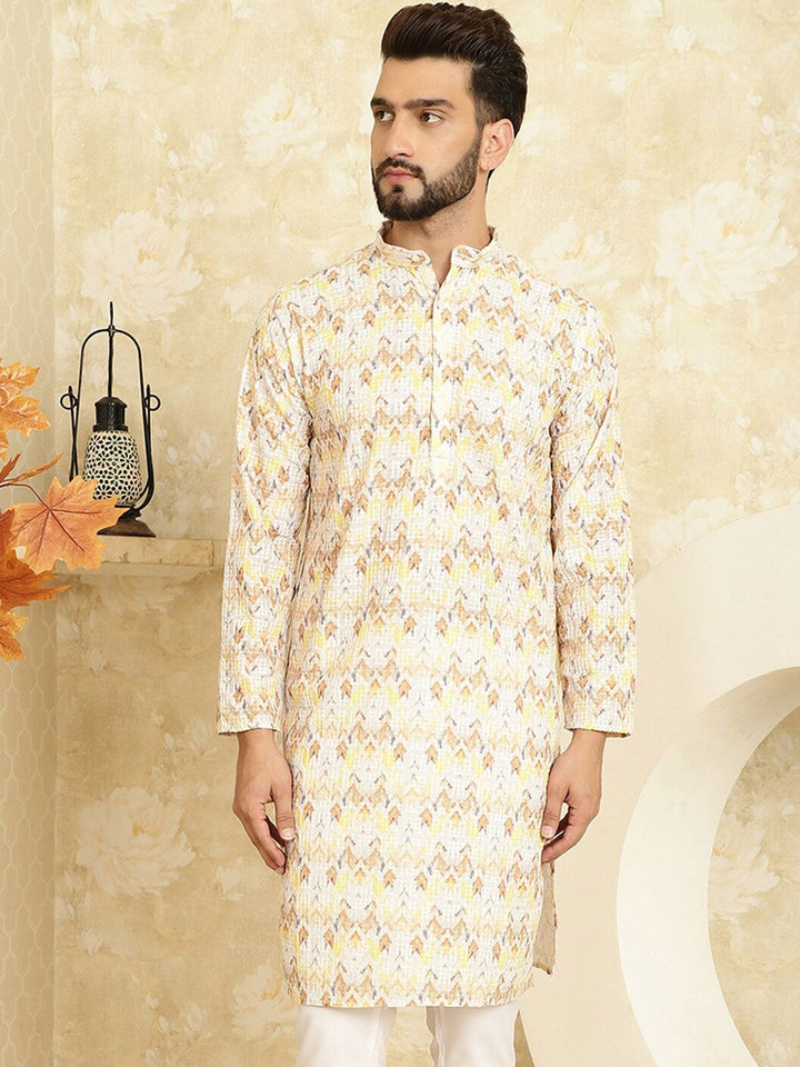 SOJANYA Geometric Printed Thread Work Cotton Straight Kurta