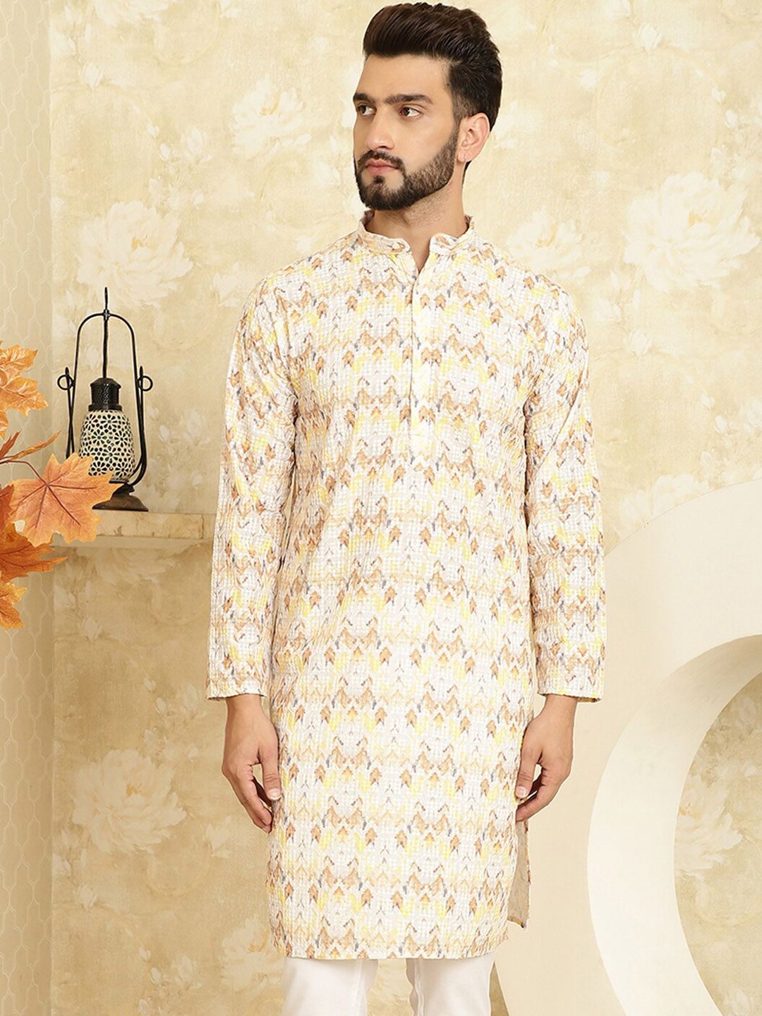 SOJANYA Geometric Printed Thread Work Cotton Straight Kurta
