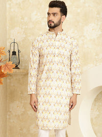 SOJANYA Geometric Printed Thread Work Cotton Straight Kurta