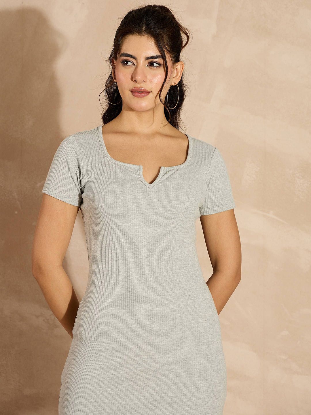 SASSAFRAS Women Solid Bodycon Cotton Midi Dress