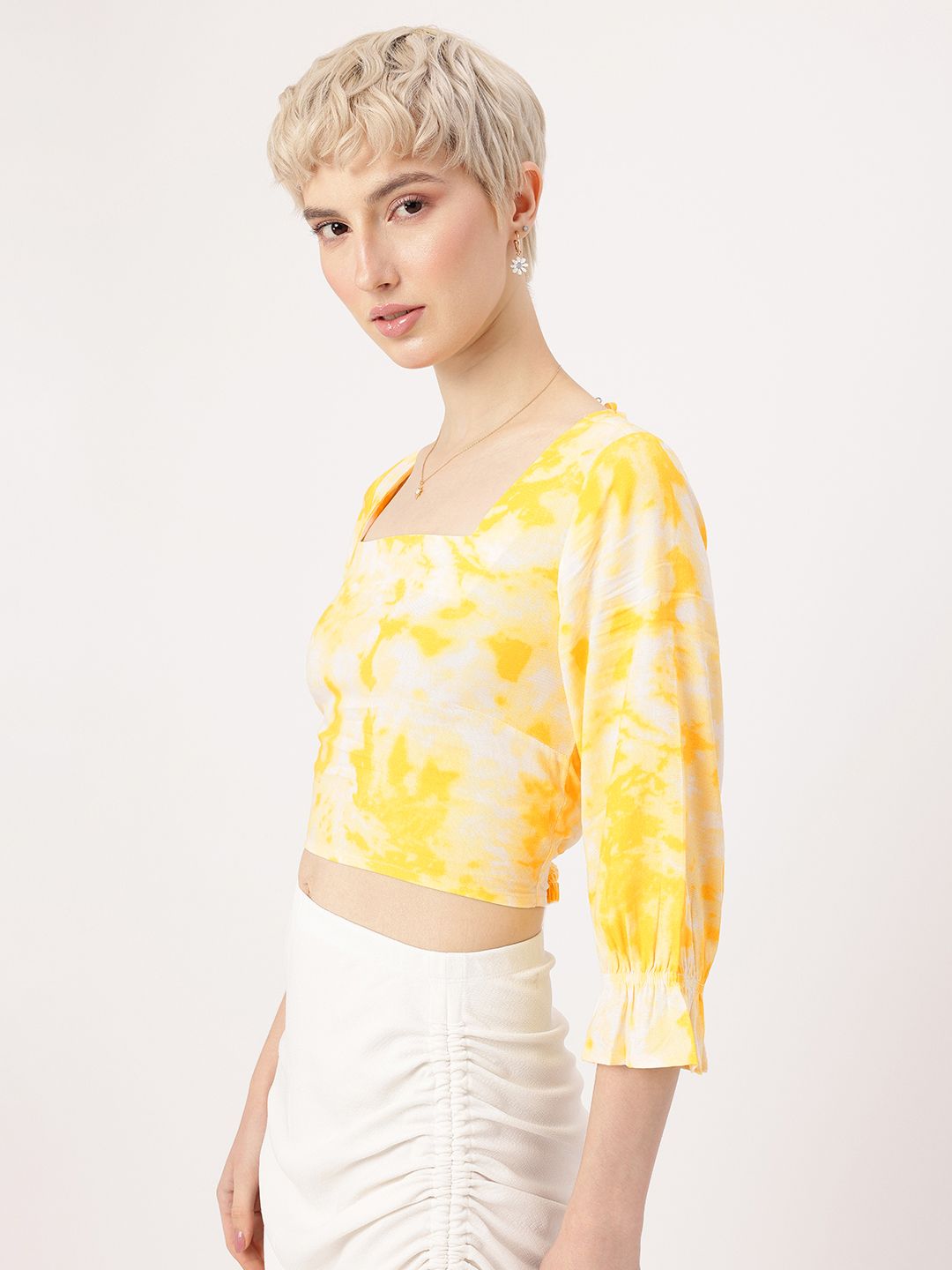 DressBerry Sun Shine Smocked Dyed Styled Back Crop Top