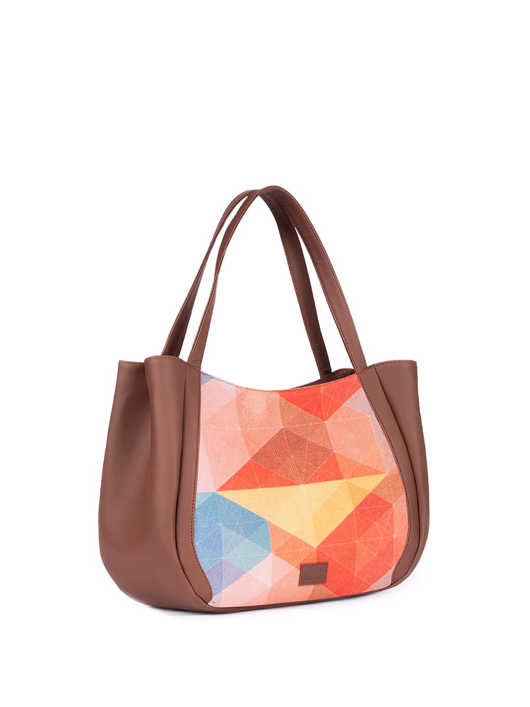 ZOUK Geometric Printed Oversized Jute Structured Shoulder Bag