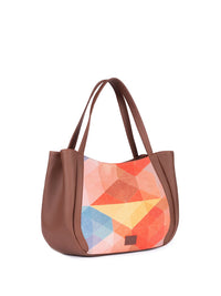 ZOUK Geometric Printed Oversized Jute Structured Shoulder Bag