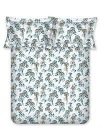 BOMBAY DYEING Green & White Floral Cotton 140 TC Queen Bedsheet Set-2.28 m X 2.54 m