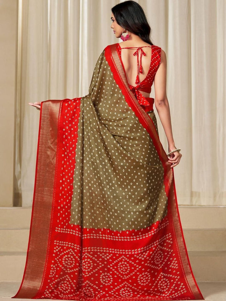 Kalini Wanita Dola Silk Bandhani Print Zari Sempadan Saree