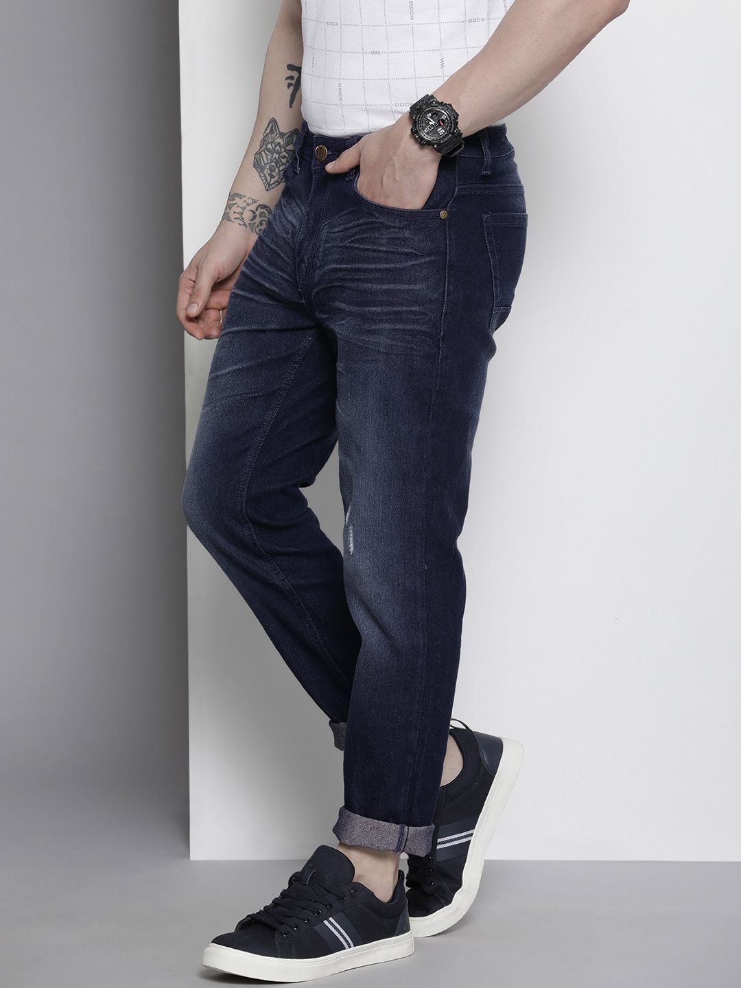 The Indian Garage Co Men Navy Blue Slim Fit Stretchable Jeans