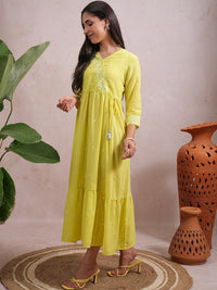 Vishudh Floral Embroidered Gathered  A Line Midi Dress