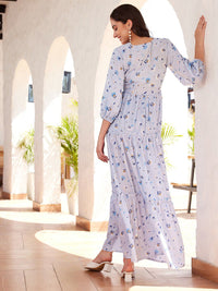 STREET 9 Floral Printed Puffed Sleeves Cut-Out Maxi Dress