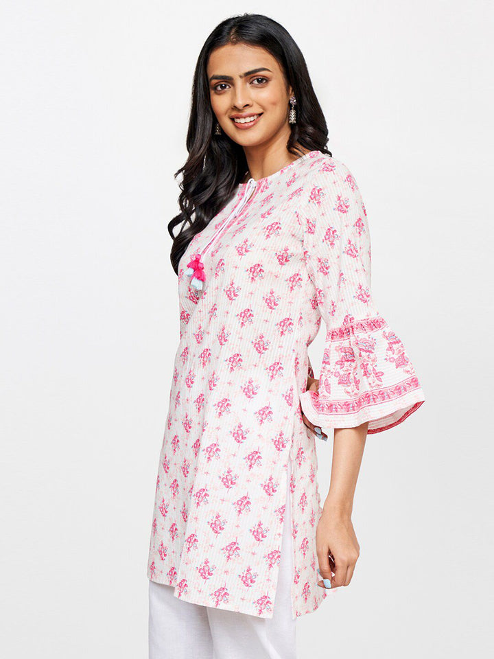 Global Desi Floral Printed Bell Sleeves Pure Cotton Kurti