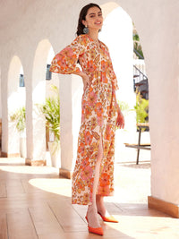 STREET 9 Floral Printed Bell Sleeves Georgette Maxi Dress