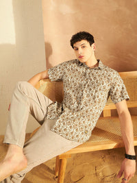 DENNISON Smart Ethnic Motifs Printed Spread Collar Short Sleeves Cotton Lightweight Shirt