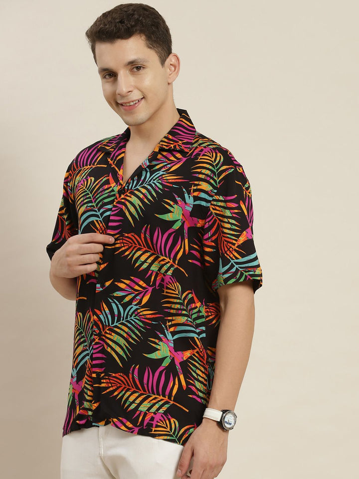 Hancock Men Black & Yellow Printed Relaxed Fit Casual Resort Shirt