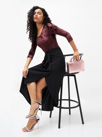 SASSAFRAS Black Midi Wrap Skirt