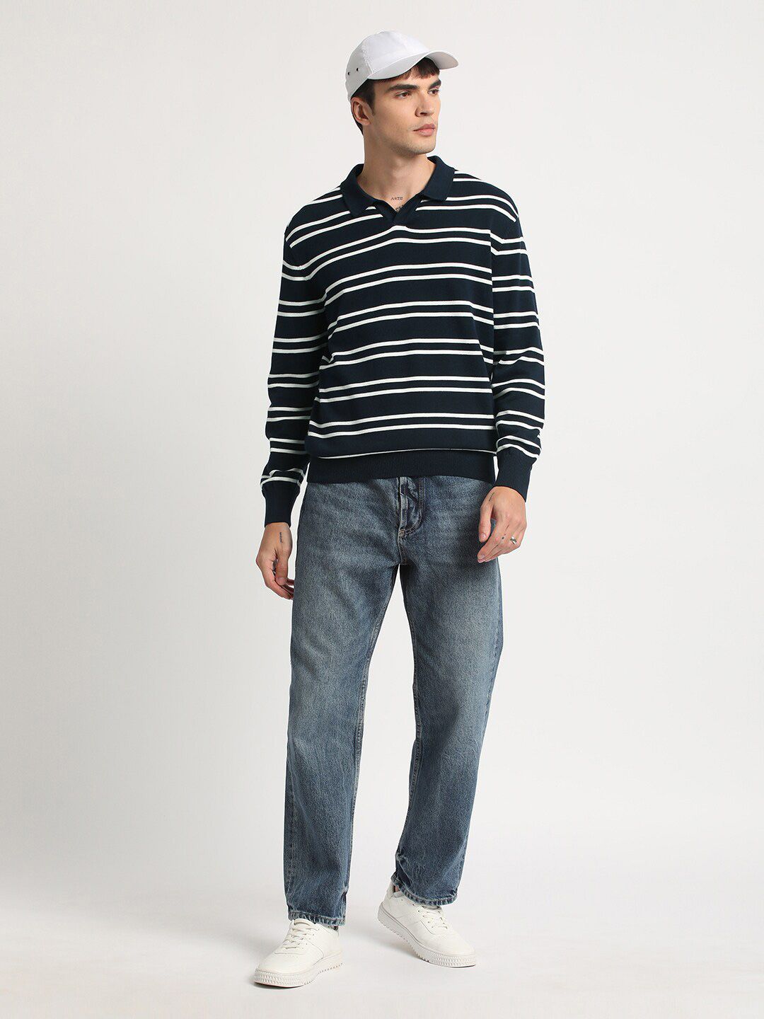 THE BEAR HOUSE Striped Regular Fit Cotton Polo Collar T-shirt