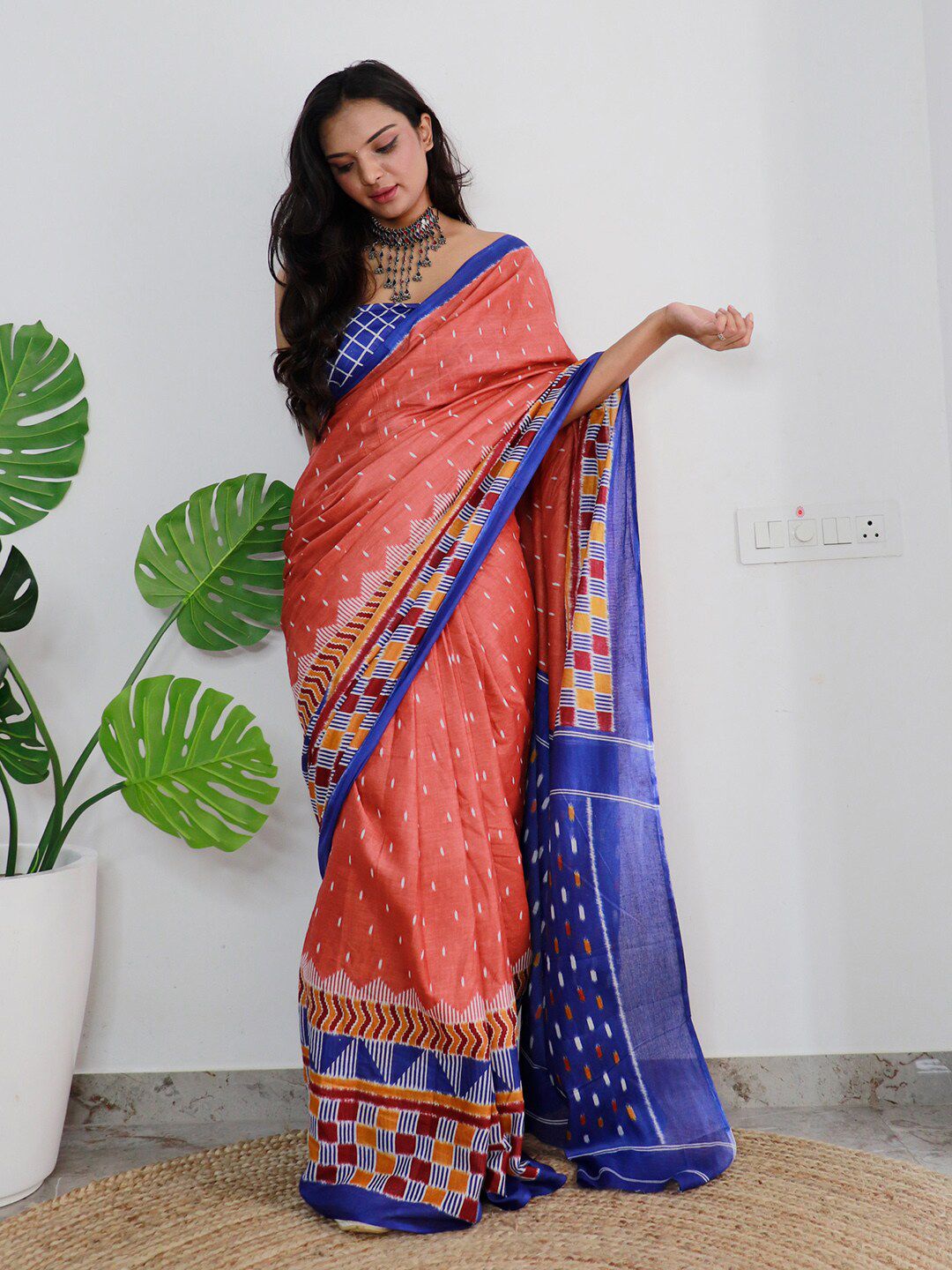 Saree mall Ethnic Motifs Poly Cotton Bagh Ready to Wear Saree