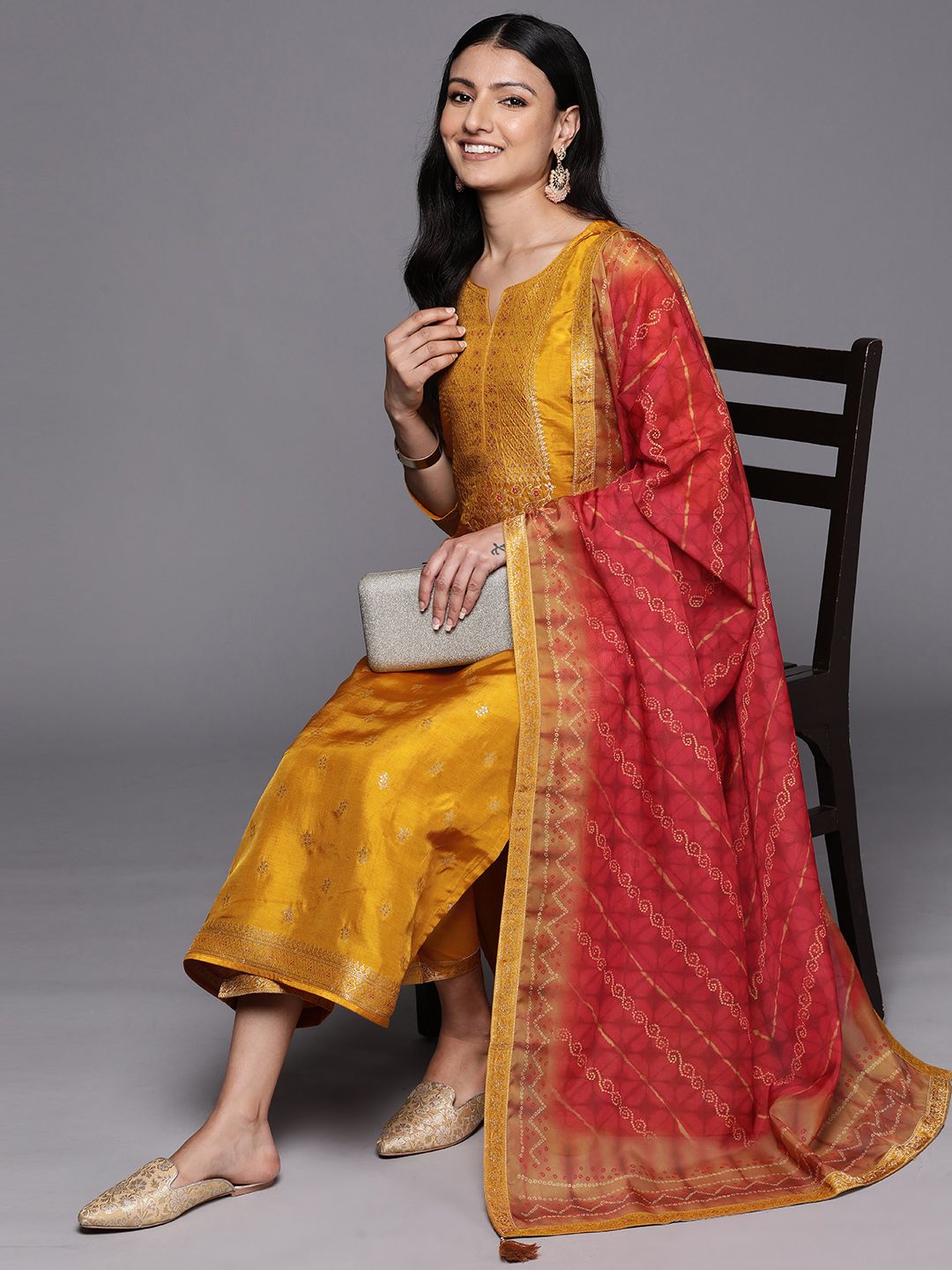 Libas Floral Embroidered Kurta with Trousers & With Dupatta