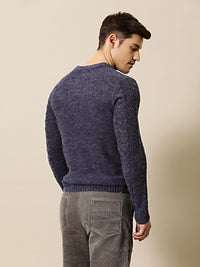 Mr Bowerbird Men Navy Blue Self Design Pullover Sweater