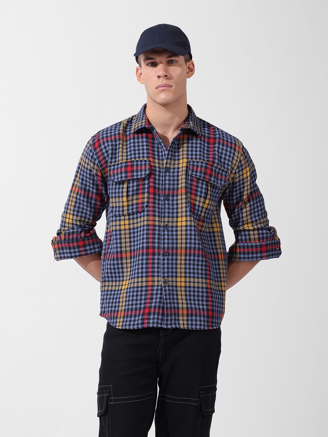 The Indian Garage Co Men Relaxed Fit Striped Double Flap Casual Shirt