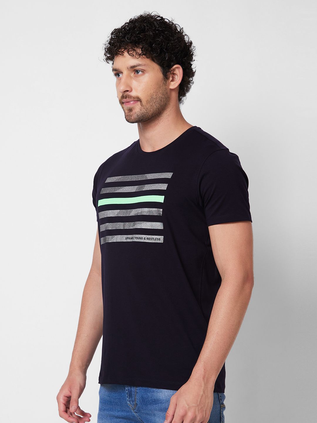 SPYKAR Round Neck Short Sleeves Printed Slim Fit Cotton T-shirt