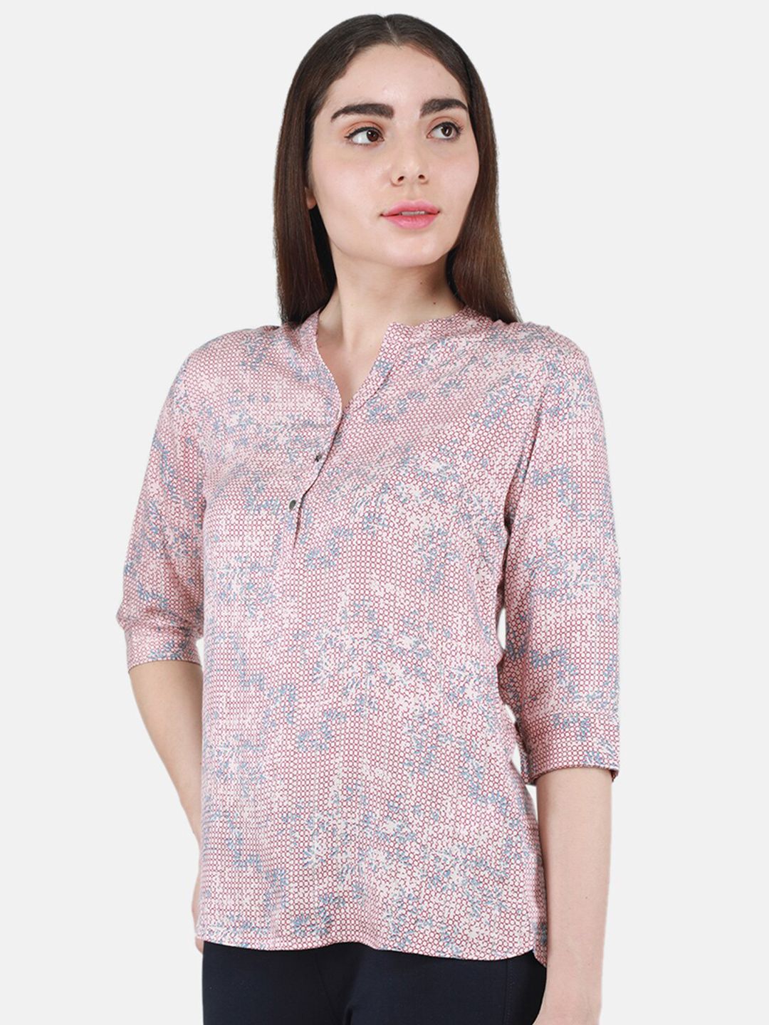 Monte Carlo Floral Printed Mandarin Collar Top