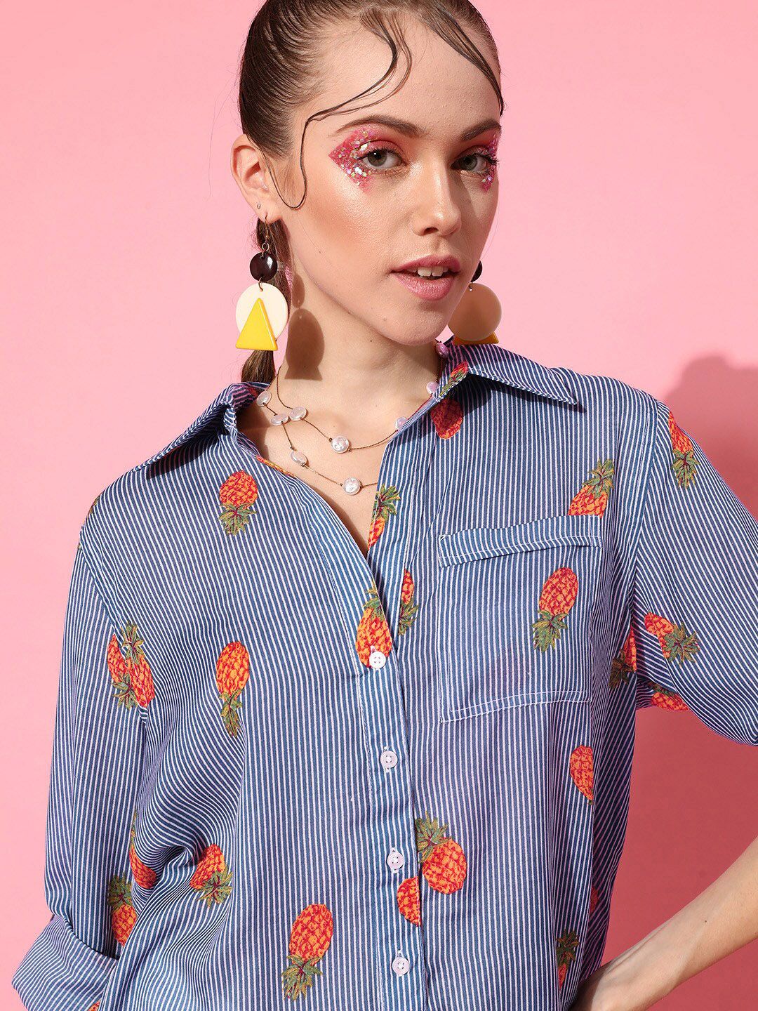 STREET 9 Women Blue Graphic Shirt