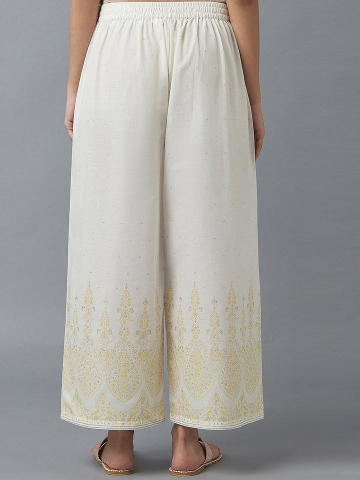 W Women White Ethnic Motifs Printed Trousers