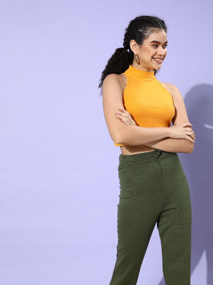 STREET 9 Woman Bright Yellow Solid Cropped Top