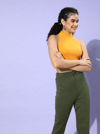 STREET 9 Woman Bright Yellow Solid Cropped Top