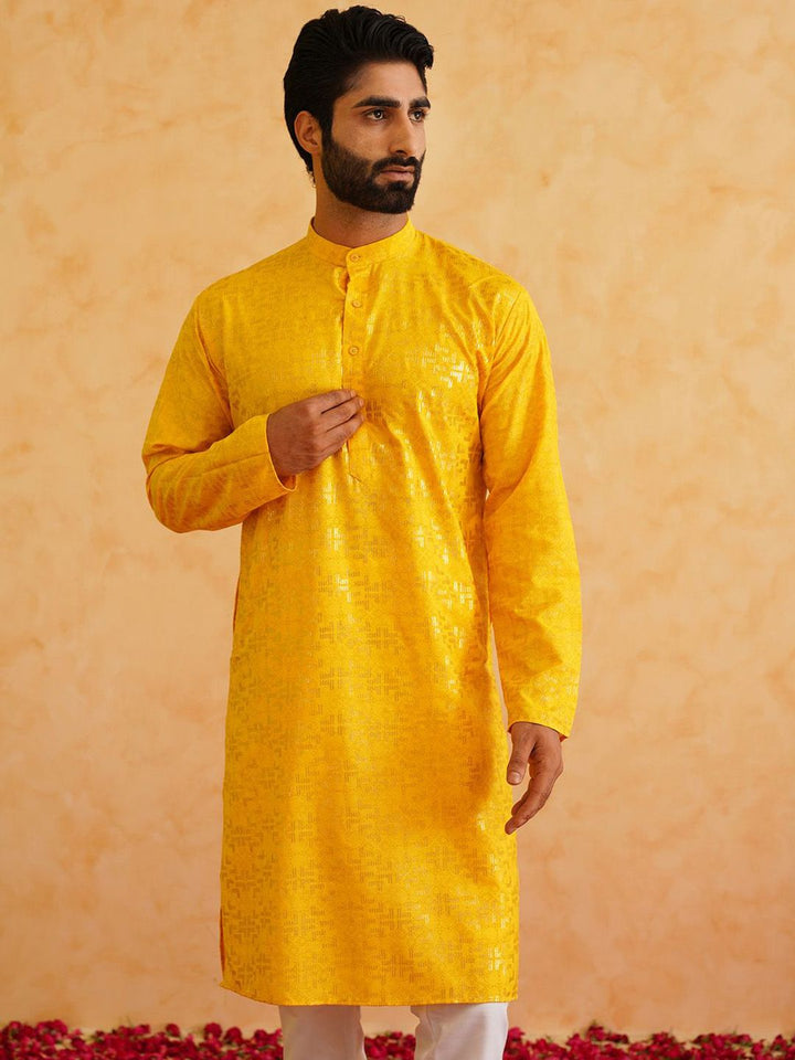 SOJANYA Mandarin Collar Long Sleeves Woven Design Pure Cotton Kurta with Churidar