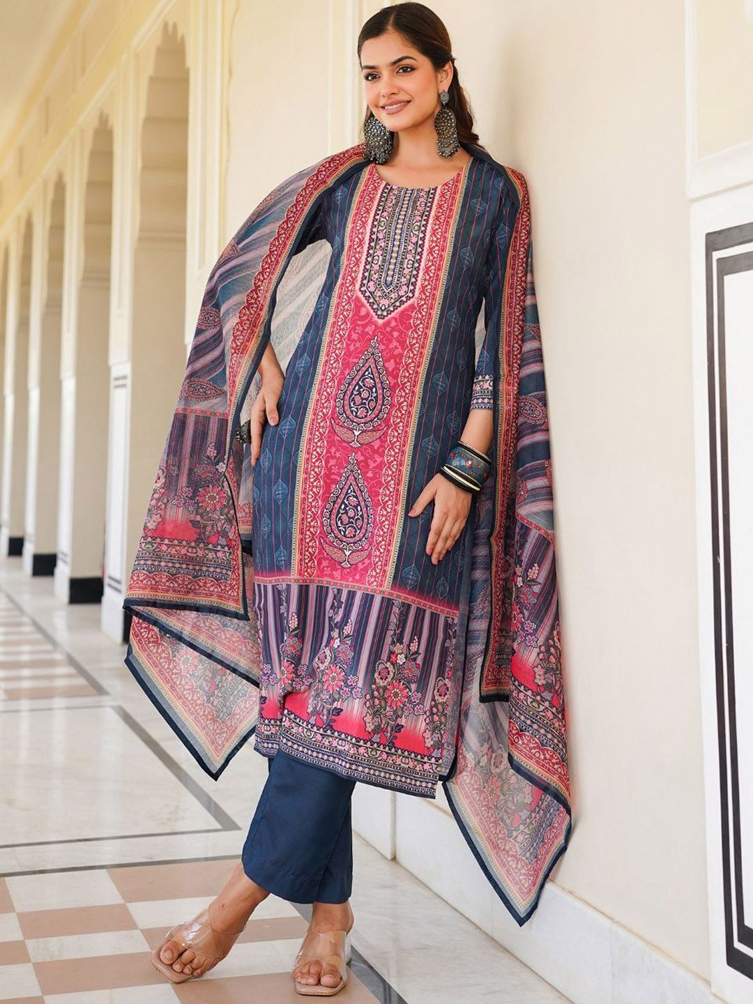 KALINI Women Ethnic Motifs Printed Regular Kurta with Trousers & With Dupatta