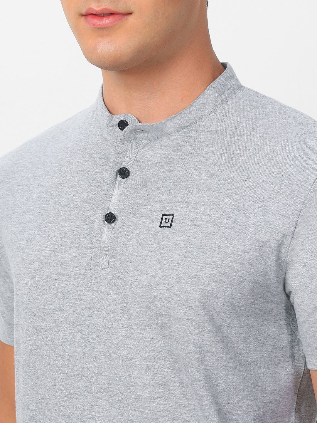 Urbano Fashion Mandarin Collar Slim Fit Pure Cotton T-shirt