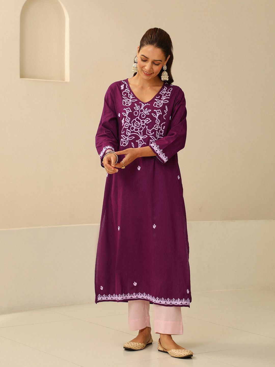 Rumah Wanita Chikankari Purple Cotton Chikankari Sulam Kurta