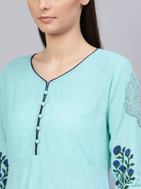 SOJANYA Women Blue Block Print Anarkali Kurta
