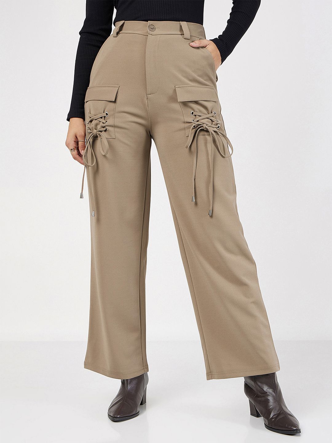SASSAFRAS Women Plain Flat-Front High-Rise Cargos