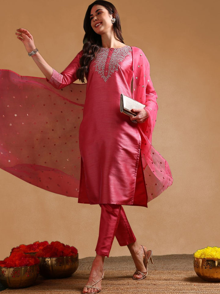 KALINI Ethnic Motifs Embroidered Regular Kurta with Trousers & Dupatta