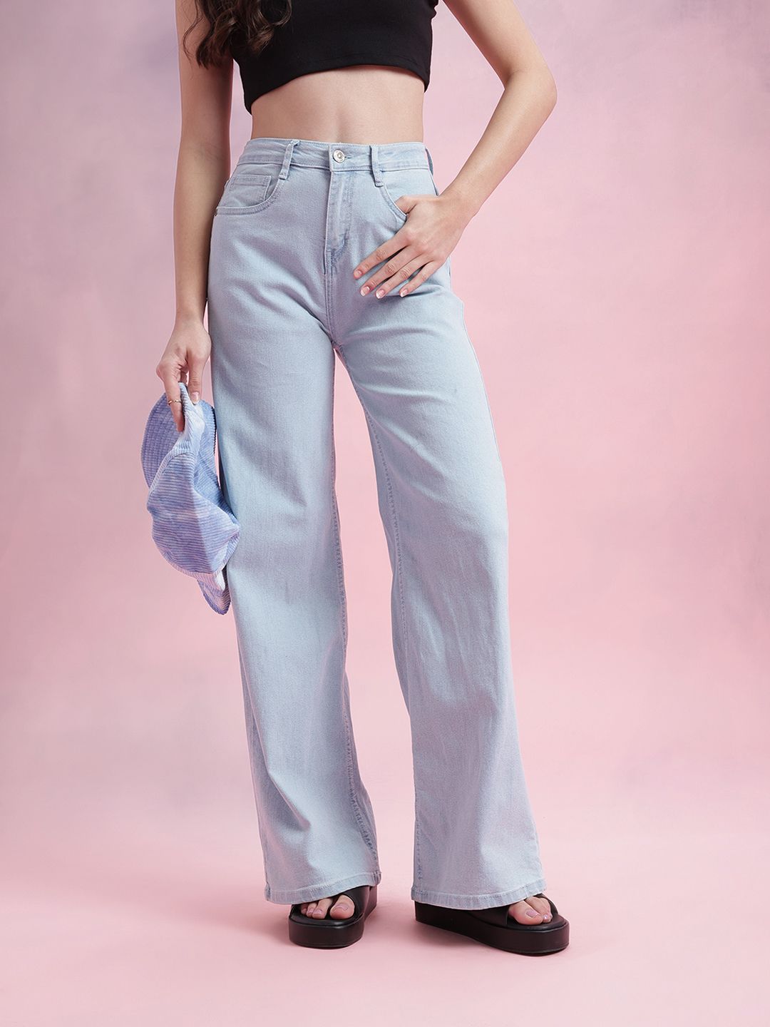 DressBerry Women Mid-Rise Wide Leg Stretchable Jeans