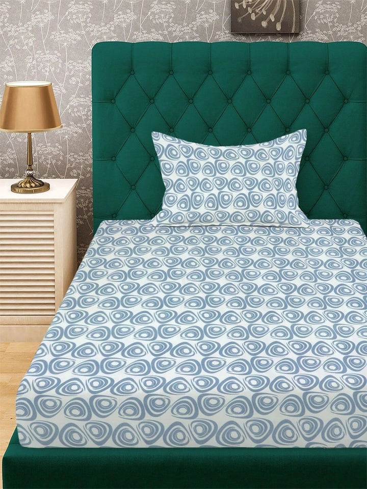 Myntra Elegant Homes Blue & White Geometric 300 TC Single Bedsheet with 1 Pillow Covers