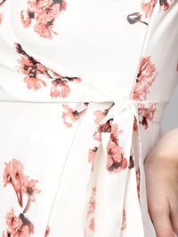 SASSAFRAS White & Pink Floral Print Wrap Dress