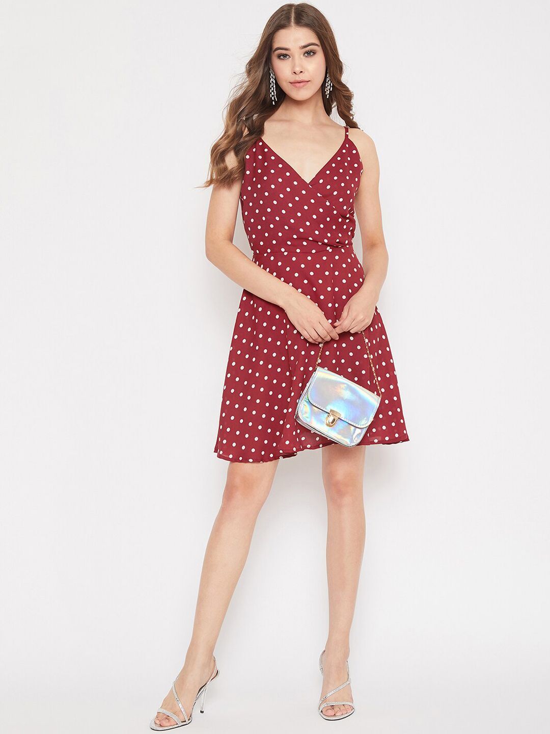 Berrylush Red Polka Dots Printed Fit and Flare Dress